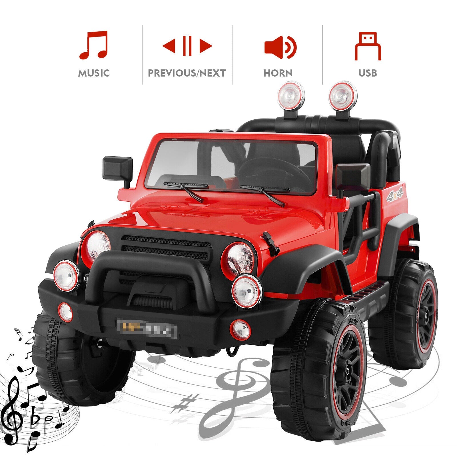 12V Red Kids Ride-On Truck with MP3, LED Lights, RC Control, and Cover