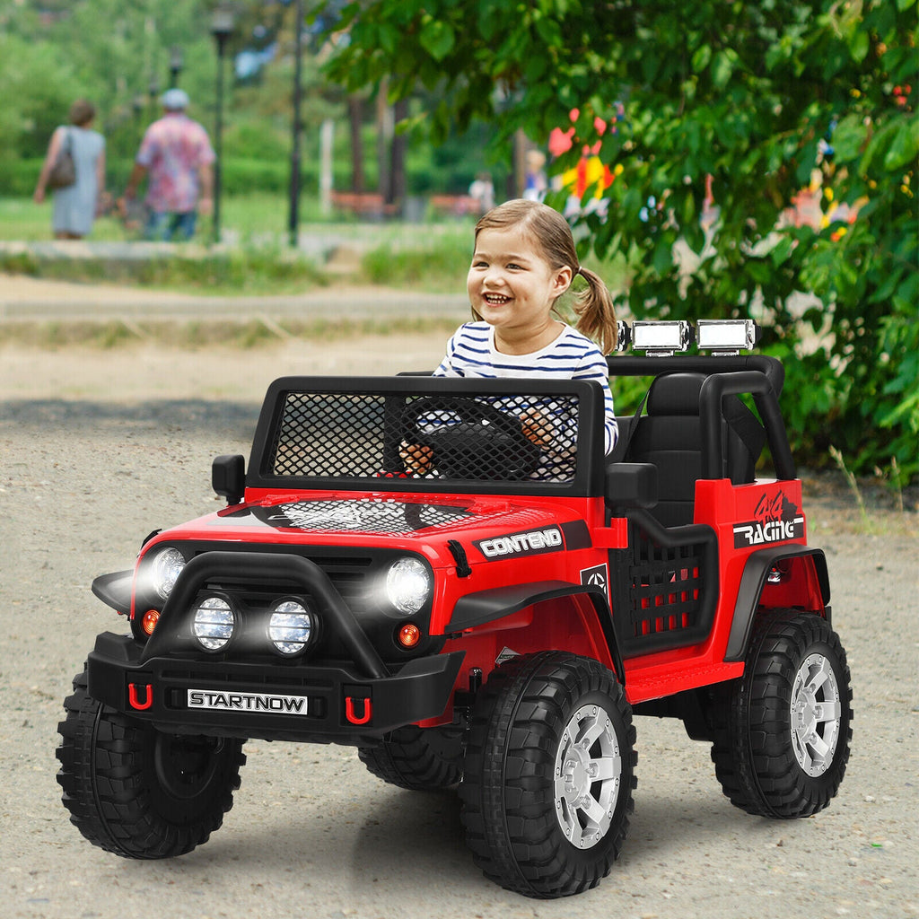 Red 12V Kids Ride On Truck with Remote Control & Lights - Electric Car for Endless Fun!