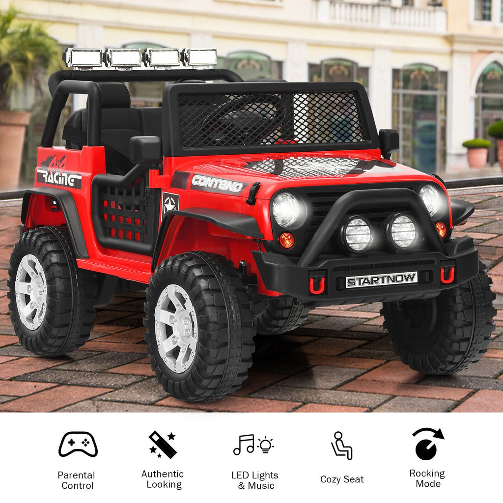 Red 12V Kids Ride On Truck with Remote Control & Lights - Electric Car for Endless Fun!