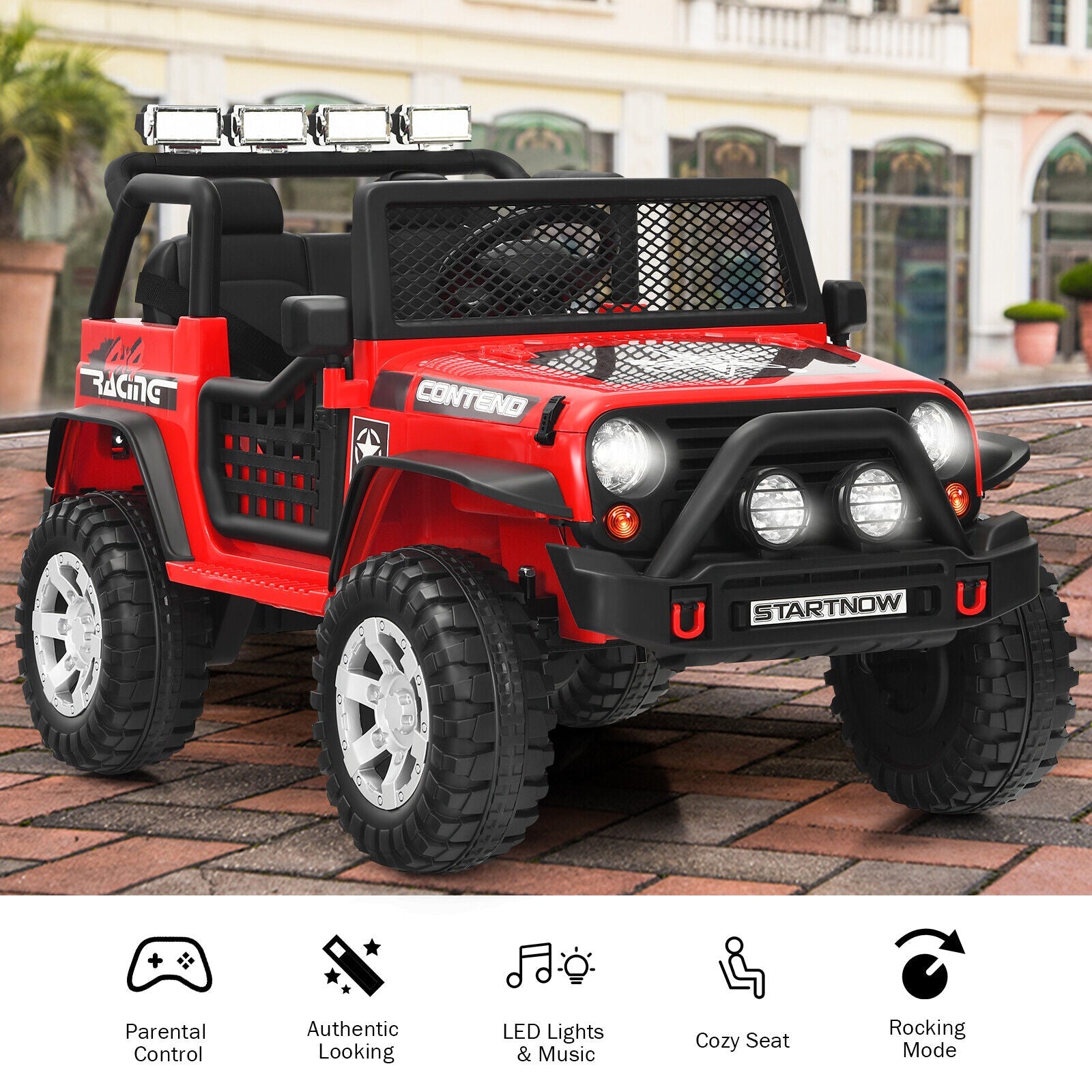 Red 12V Kids Ride On Truck with Remote Control & Lights - Electric Car for Endless Fun!