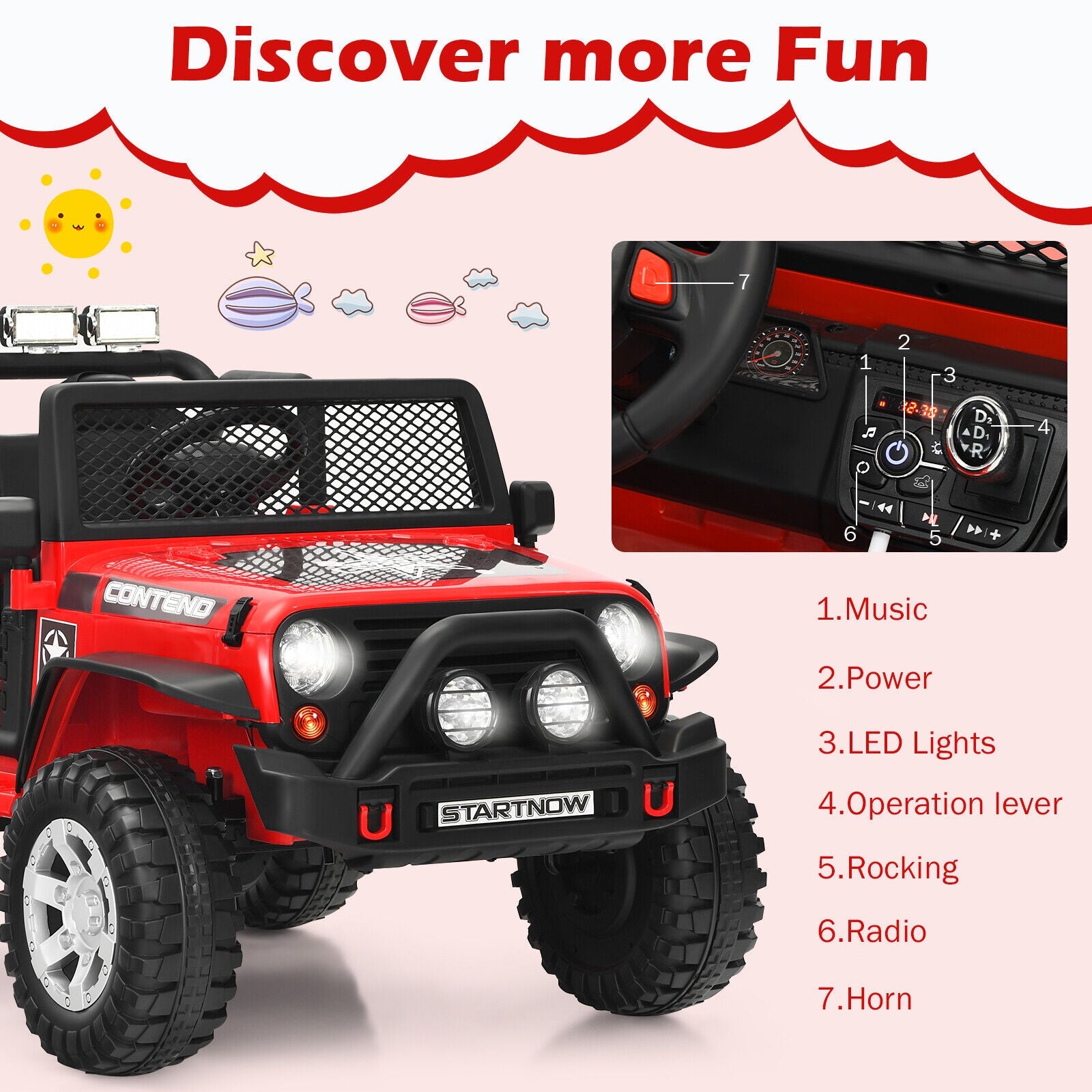 Red 12V Kids Ride On Truck with Remote Control & Lights - Electric Car for Endless Fun!
