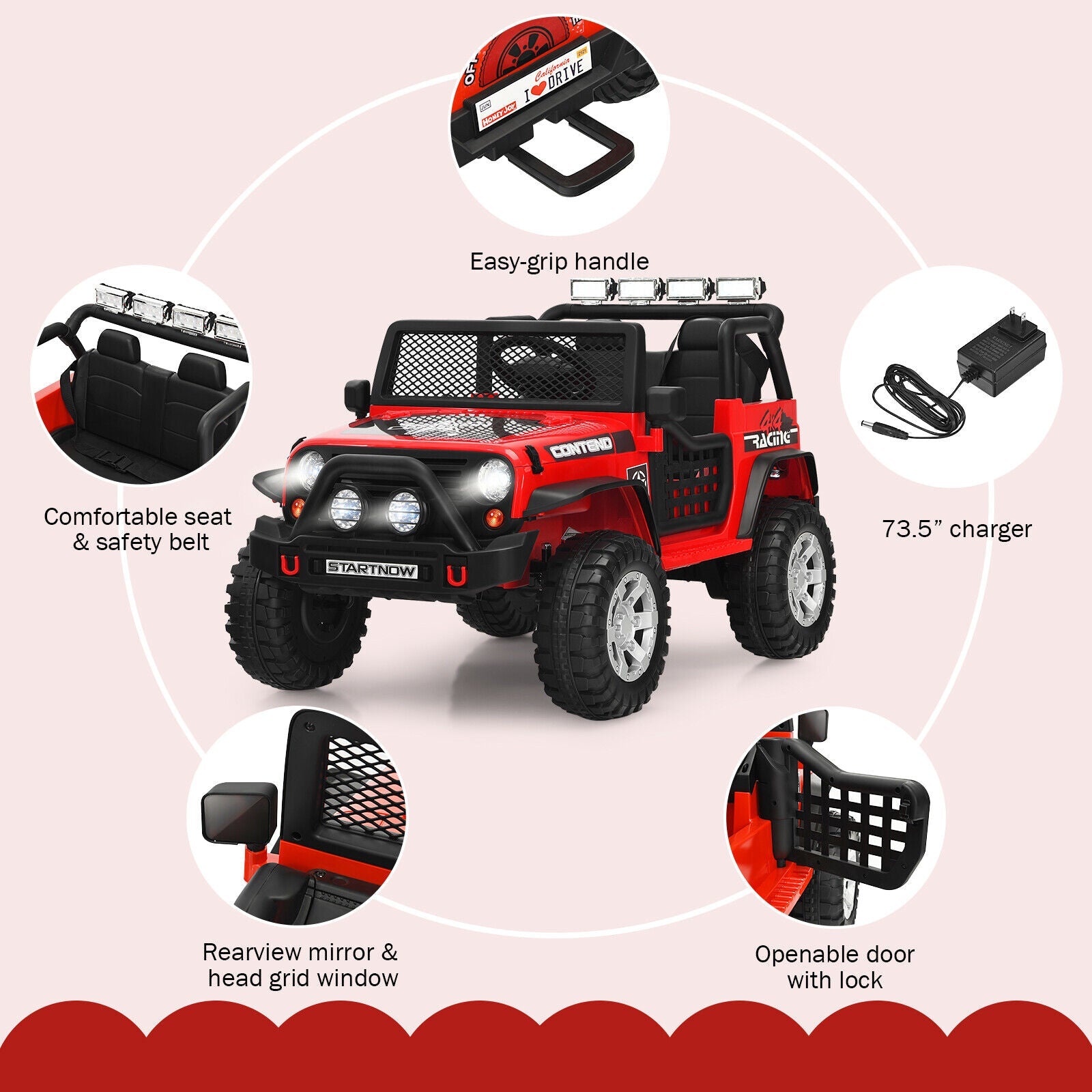 Red 12V Kids Ride On Truck with Remote Control & Lights - Electric Car for Endless Fun!