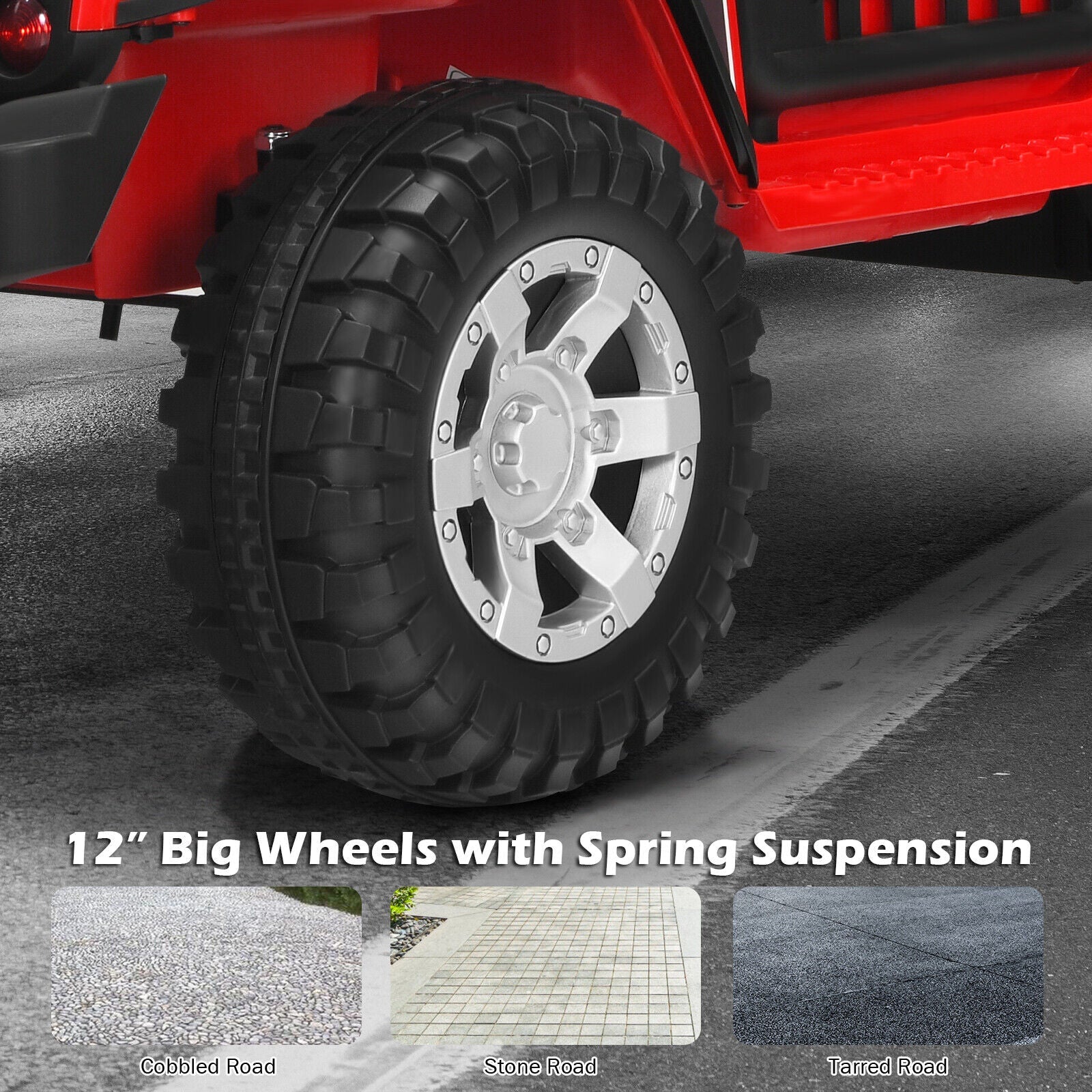 Red 12V Kids Ride On Truck with Remote Control and Lights