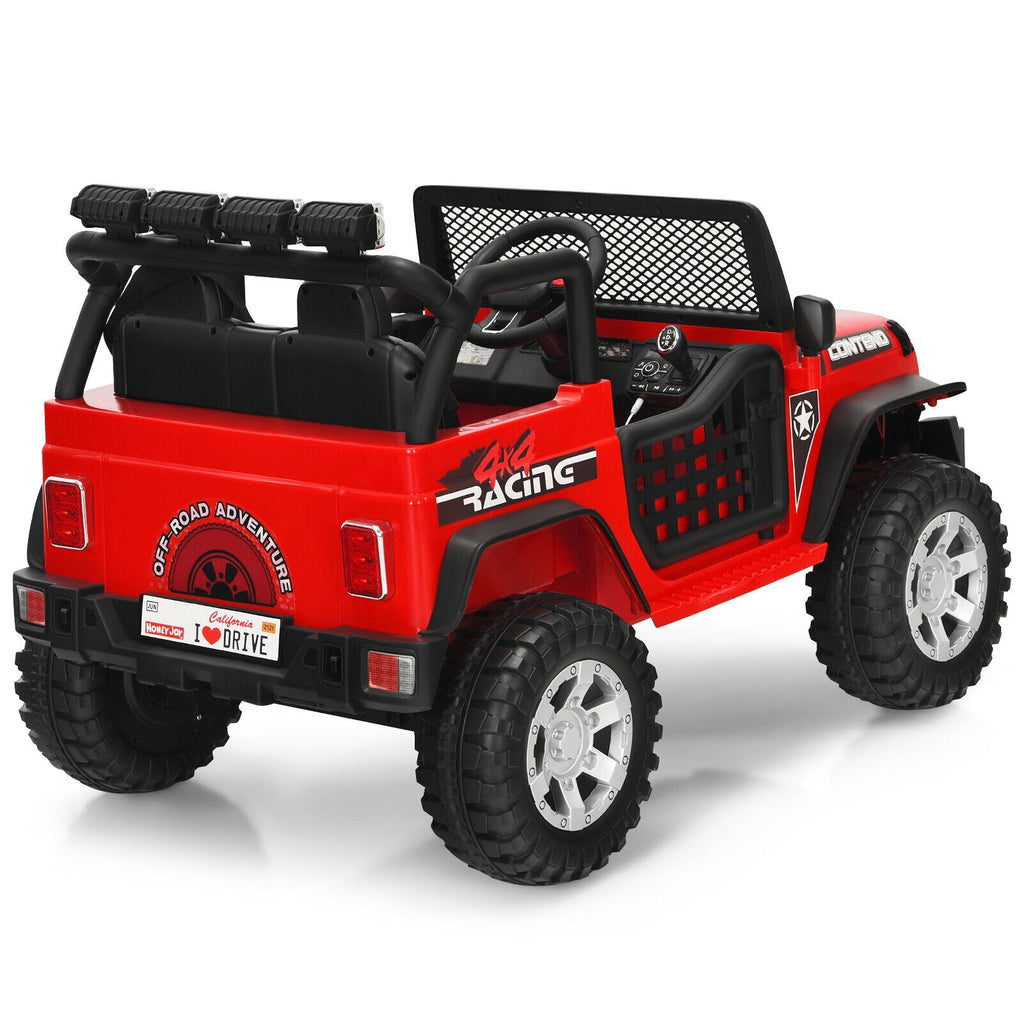 Red 12V Kids Ride On Truck with Remote Control, Lights, and Music