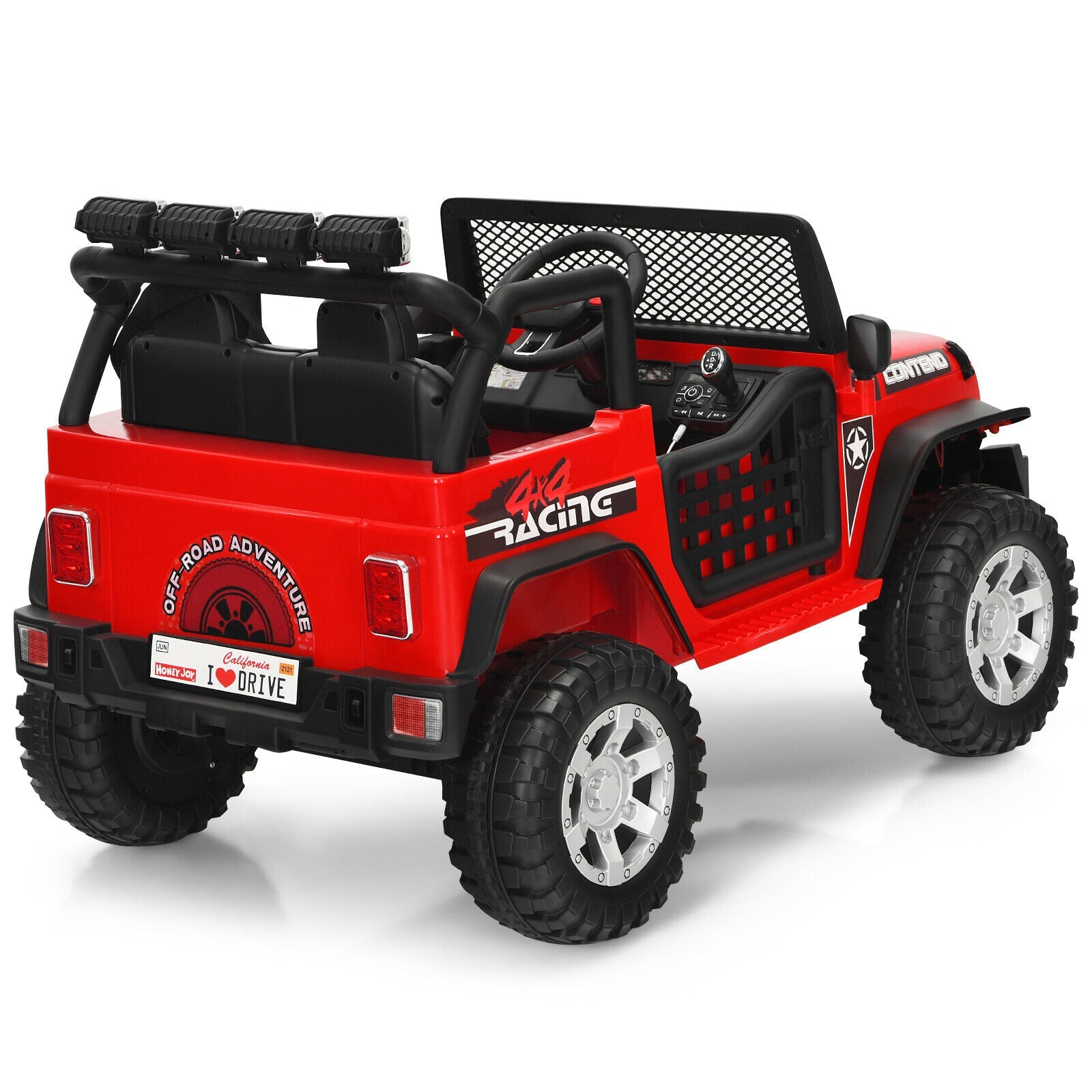 Red 12V Kids Ride On Truck with Remote Control, Lights, and Music