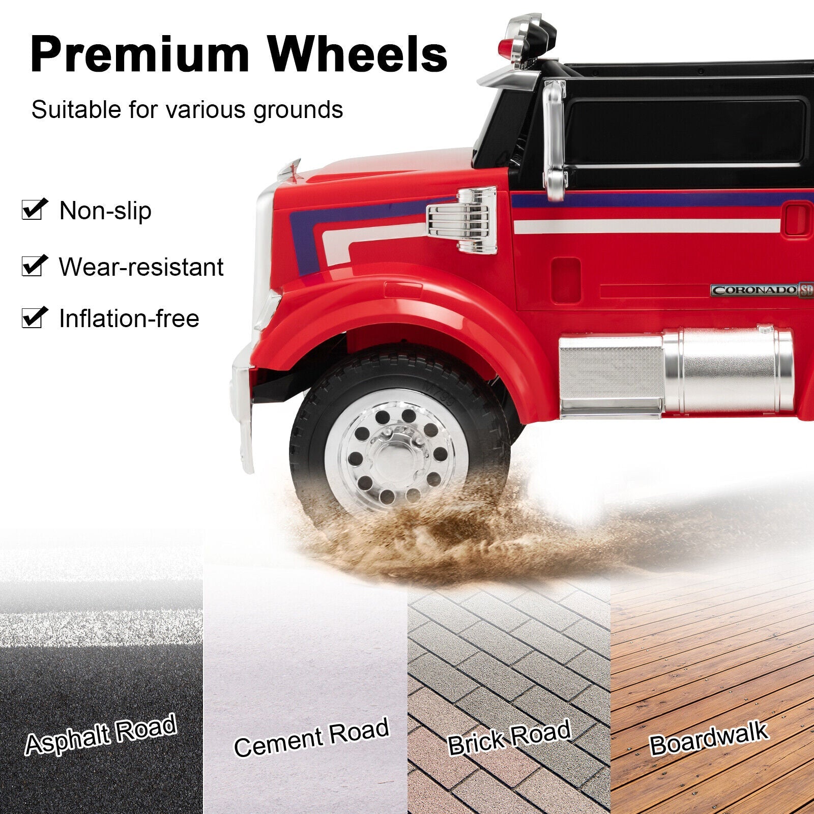 Red 12V Licensed Freightliner Kids Ride On Truck with Dump Box and Lights - Remote Control Included