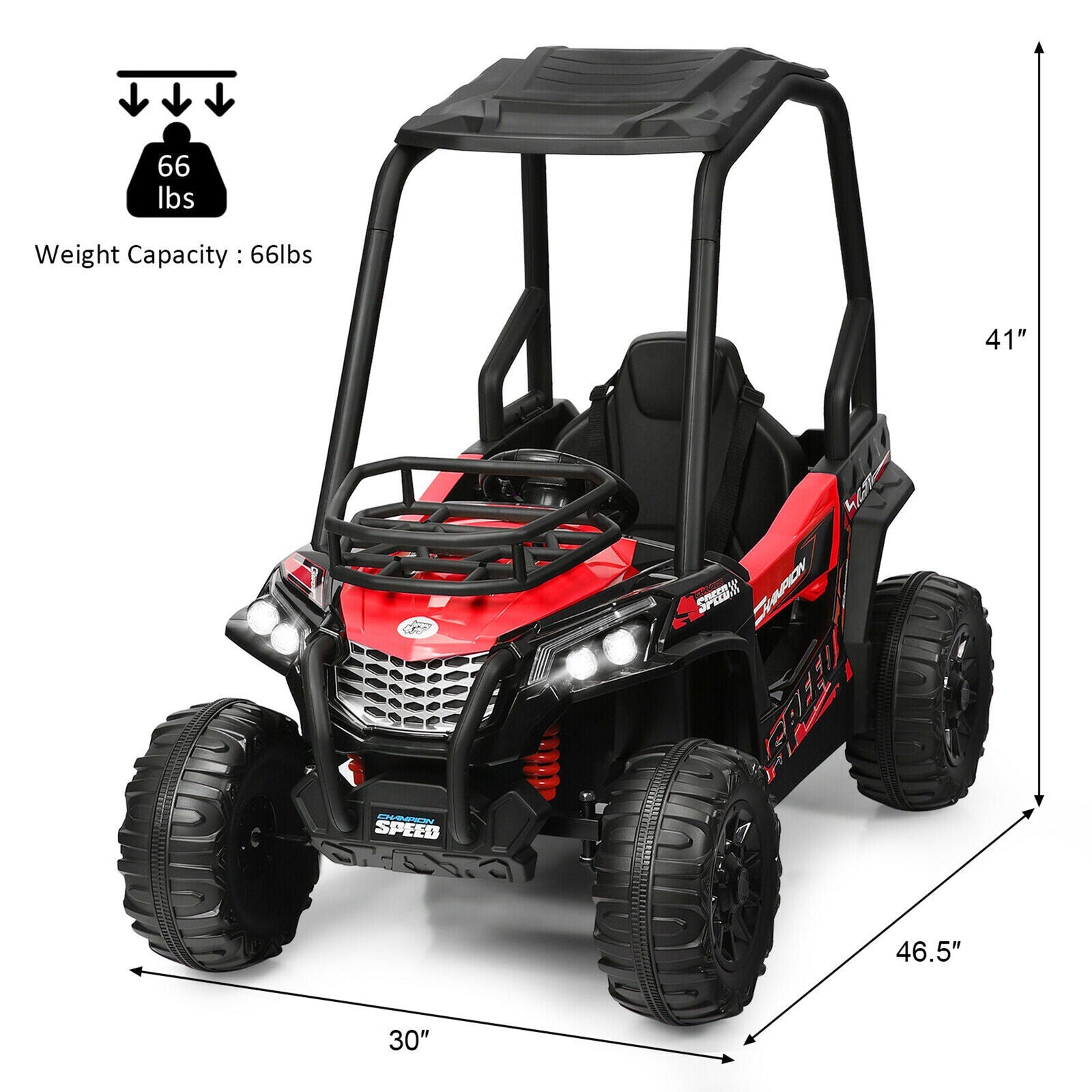 Red 12V UTV Truck Ride-On Car for Kids with Remote Control and Music MP3