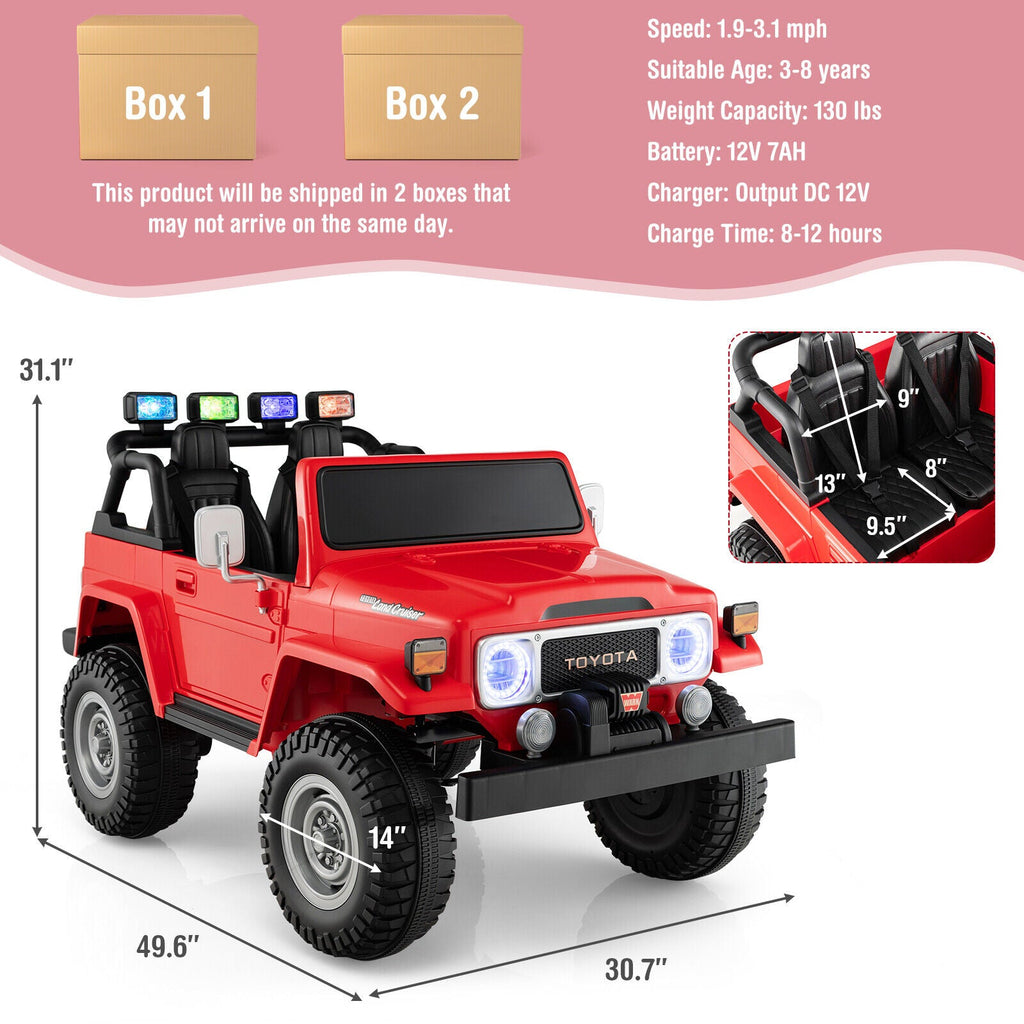 Red 2-Seater Battery Powered Ride-On Car with 3-Point Seat Belts and Doors