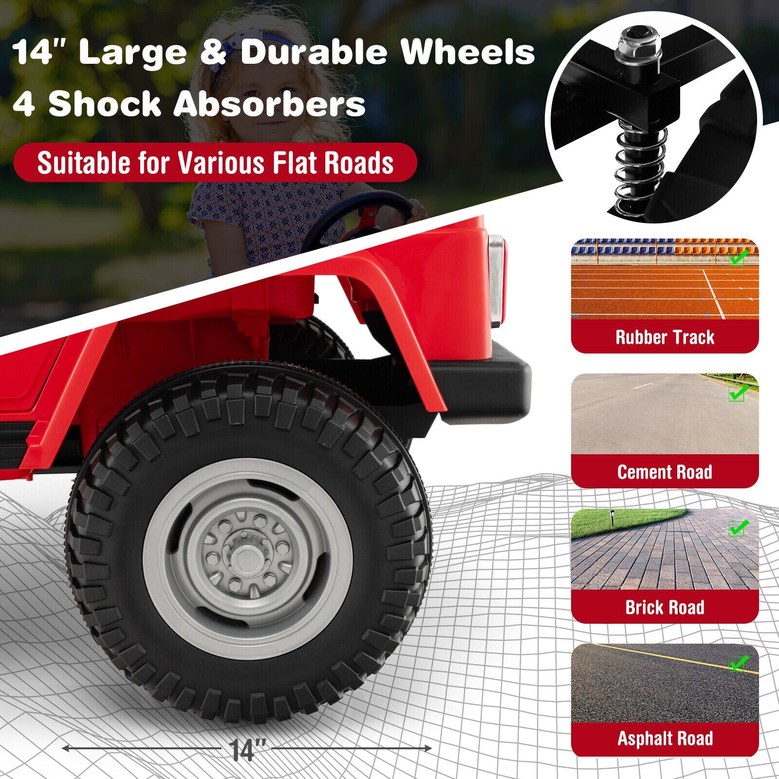 Red 2-Seater Battery Powered Ride-On Car with 3-Point Seat Belts and Doors