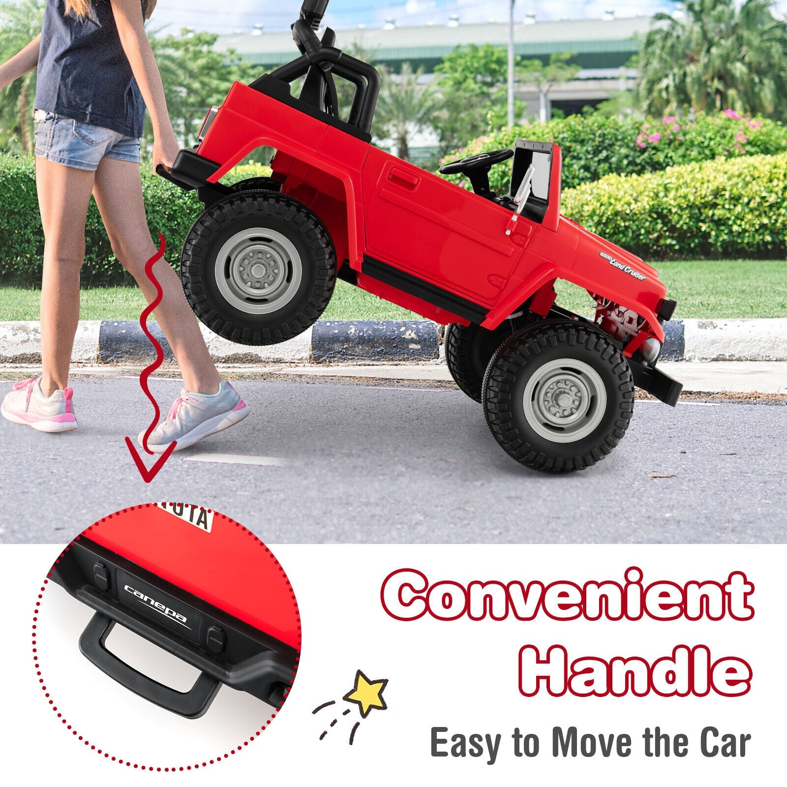 Red 2-Seater Battery Powered Ride-On Car with 3-Point Seat Belts and Doors