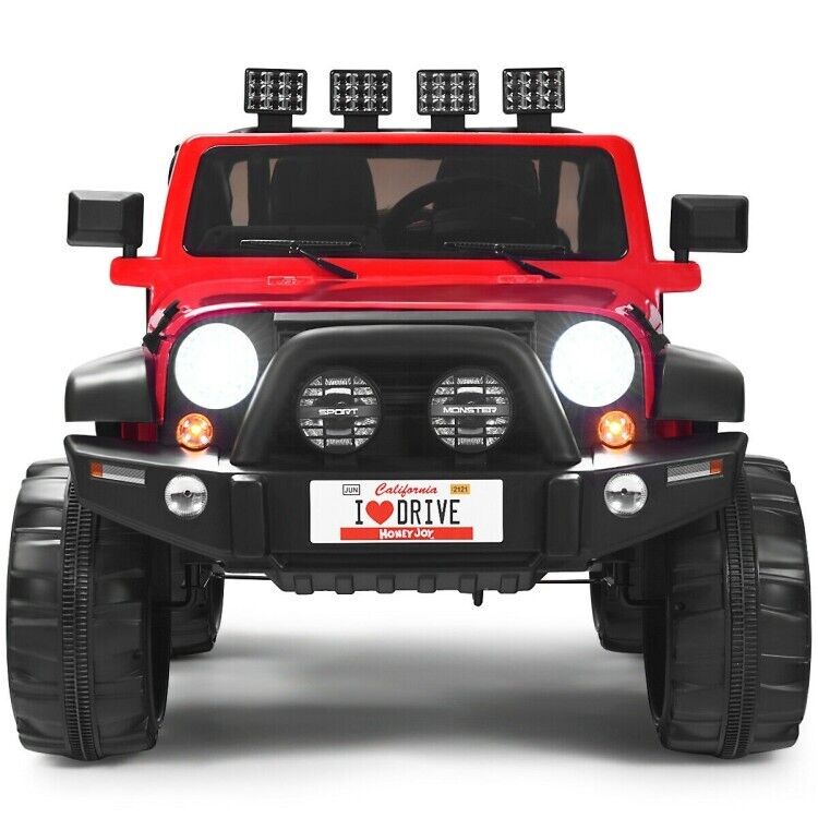 Red 2-Seater Ride-On Car Truck with Remote Control, LED Lights, and Storage Room - 12V