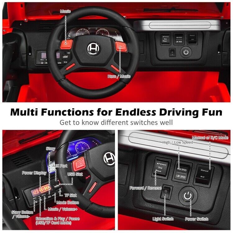 Red 2-Seater Ride-On Car Truck with Remote Control, LED Lights, and Storage Room - 12V