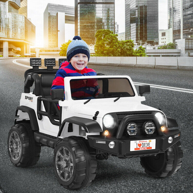 Red 2-Seater Ride on Car Truck with Remote Control, LED Lights, Storage, and USB Port for Kids