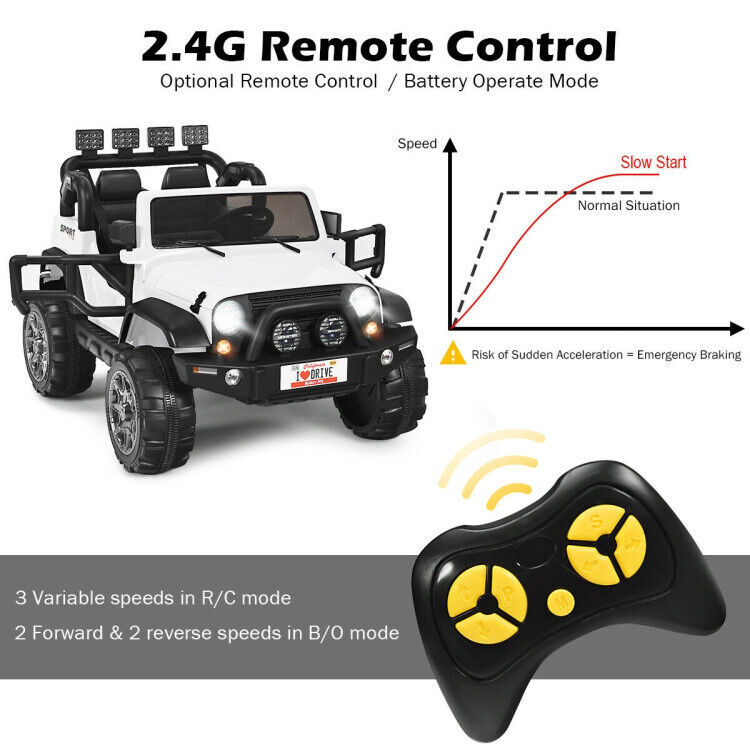 Red 2-Seater Ride on Car Truck with Remote Control, LED Lights, Storage, and USB Port for Kids