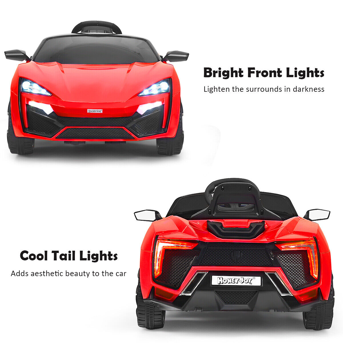 Red 2.4G RC Electric Ride-On Car for Kids with Light, Music, and Openable Doors