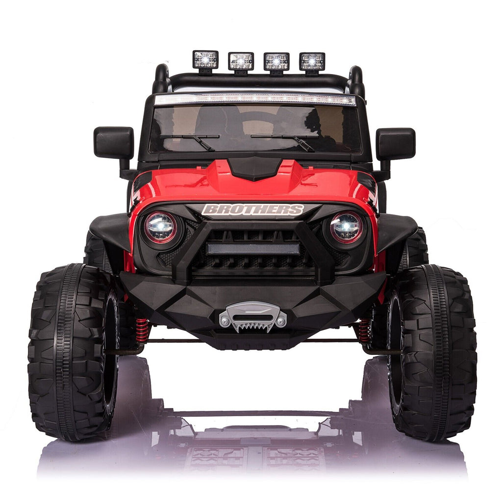 Red 24V Electric Ride On Car Truck for Kids with MP3, USB, LED Lights, and Remote Control
