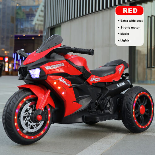 Red 3-Wheel Electric Motorcycle for Kids with Rechargeable 12V Battery