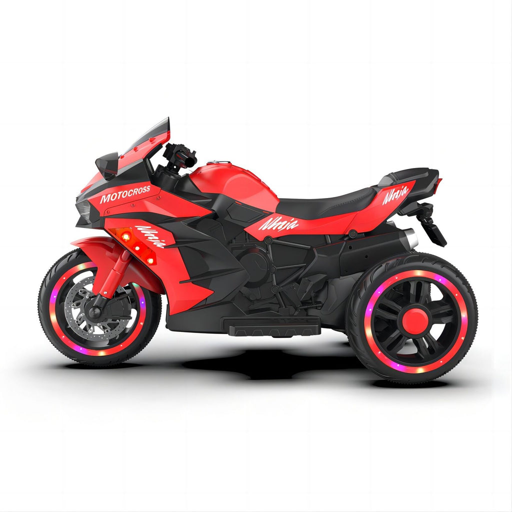 Red 3-Wheel Electric Motorcycle for Kids with Rechargeable 12V Battery