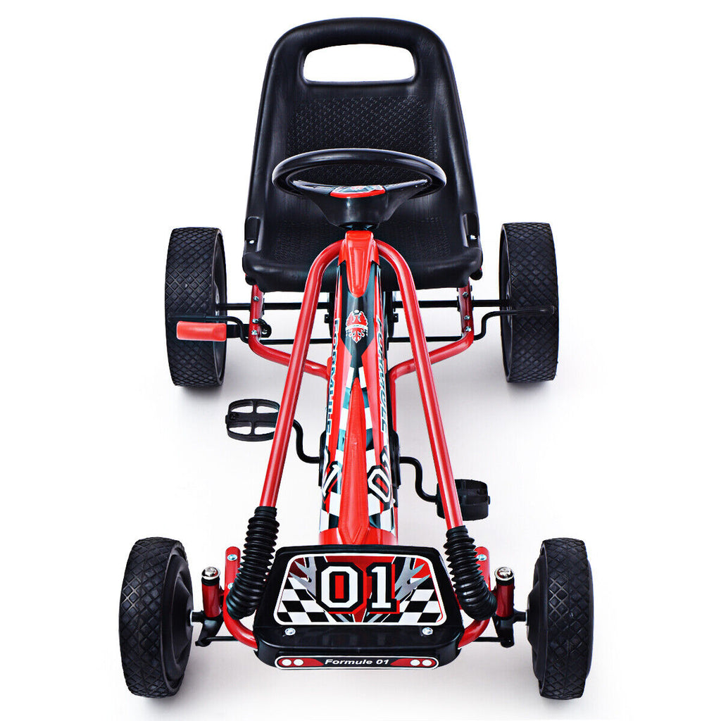 Red 4-Wheel Pedal Go Kart for Kids with Adjustable Seat - Honeyjoy Ride On Toy