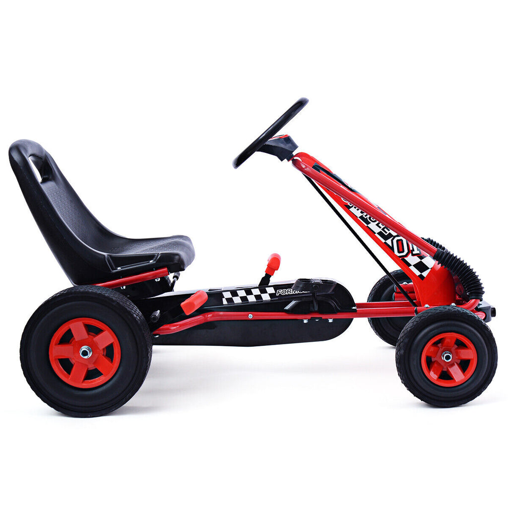 Red 4-Wheel Pedal Go Kart for Kids with Adjustable Seat - Honeyjoy Ride On Toy