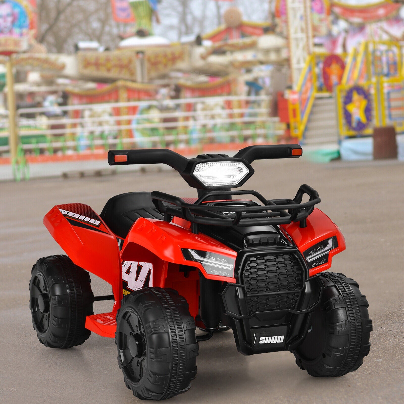 Red 6V ATV Quad Electric Ride On Car Toy for Toddlers with LED Light and MP3 Player