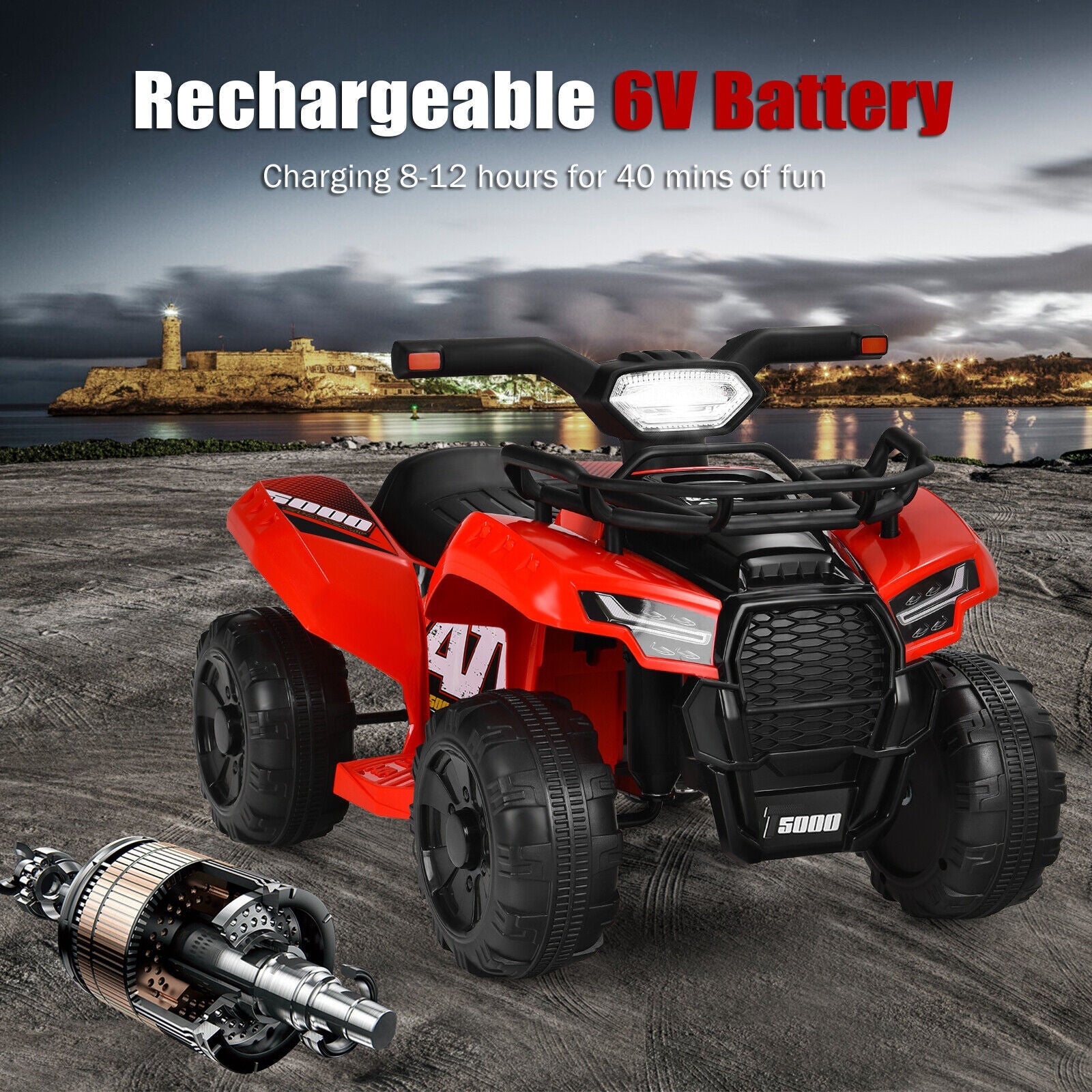 Red 6V Kids ATV Quad Electric Ride On Car with MP3 Player and LED Lights for Toddlers