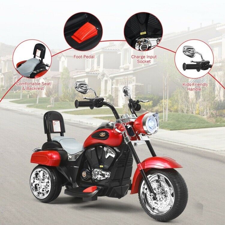 Red 6V Kids Chopper Motorcycle with Headlight and Music