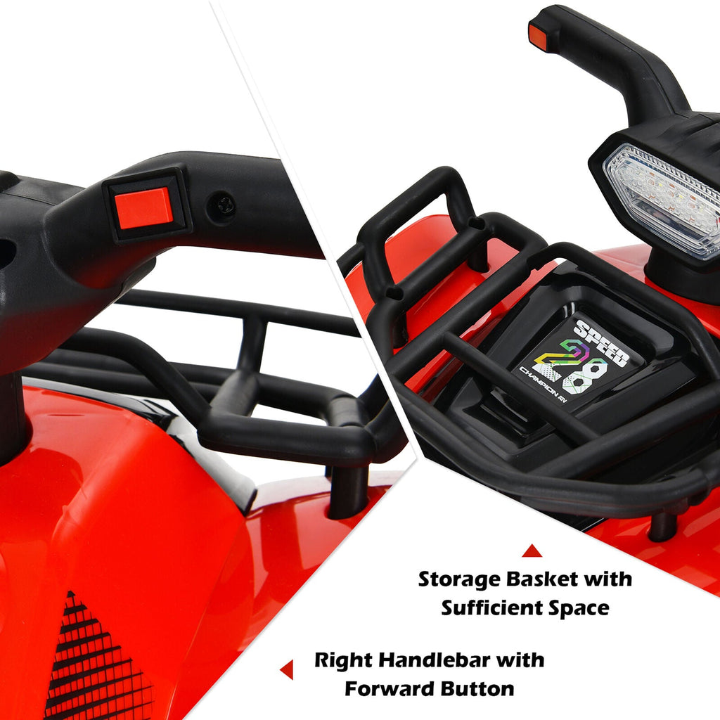 Red 6V Quad Ride-On Car for Kids with Music, Horn, and LED Lights