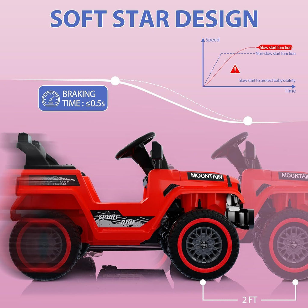 Red Electric 12V Battery Kids Ride On Jeep with Remote Control and Music - 3 Speed Options