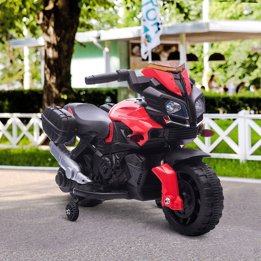 Red Electric Ride-On Motorcycle for Kids with Headlights and Training Wheels