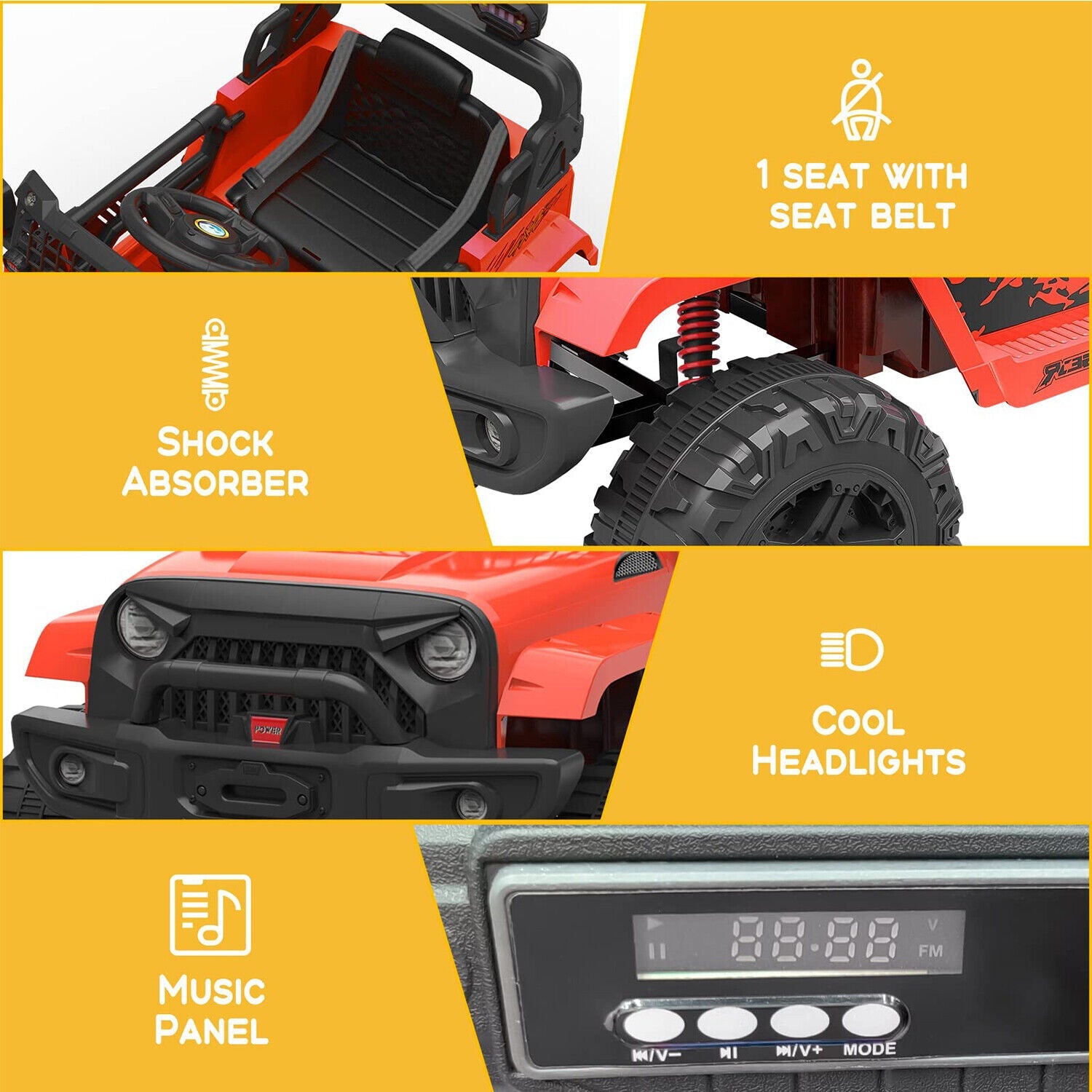 Electric Ride-On Truck with Remote Control, LED Lights, and Dual Speeds - 12V 35W