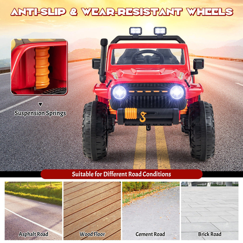 Red Parent-Child Ride On Truck Car with Remote Control, Music, and LED Lights - 12V 10AH