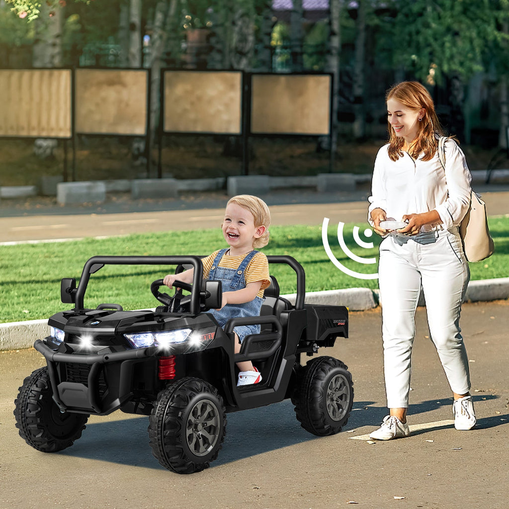 Remote Control Dump Truck with LED Headlights and Rear View Mirrors - 12V Ride-On Toy