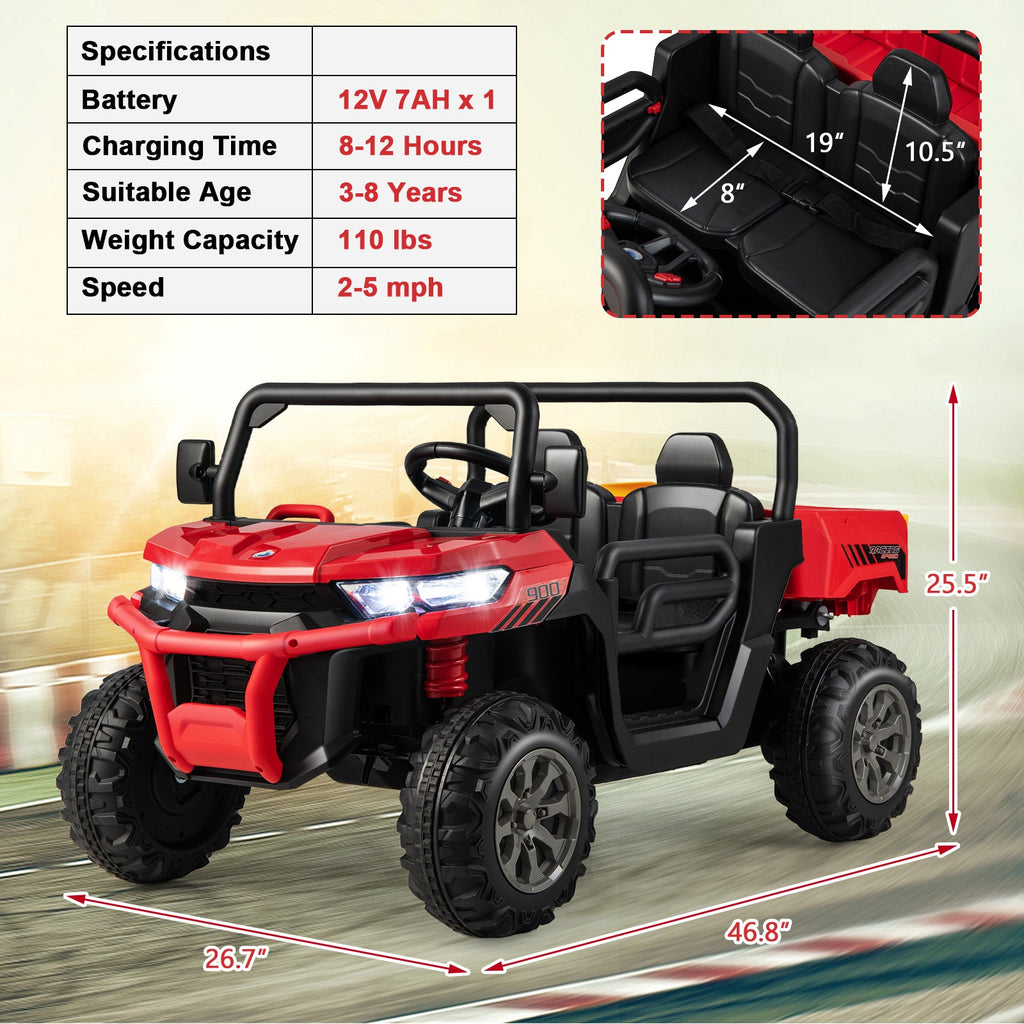 Remote Control Dump Truck with LED Headlights and Rear View Mirrors - 12V Ride-On Toy