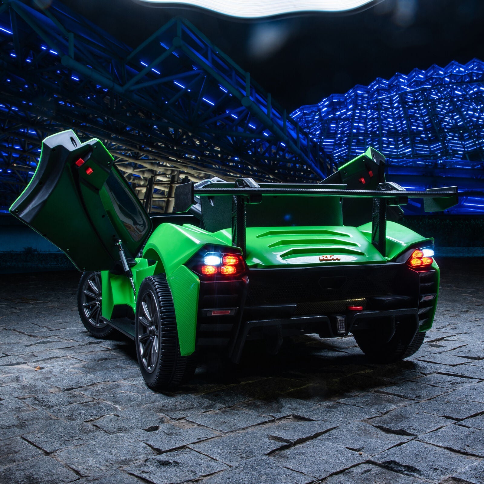 Remote Control Electric Ride-On Car with MP3 Player and LED Lights - Green