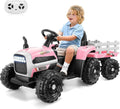 Remote Control Electric Tractor Car with Trailer for Kids - 12V Ride-On Toy