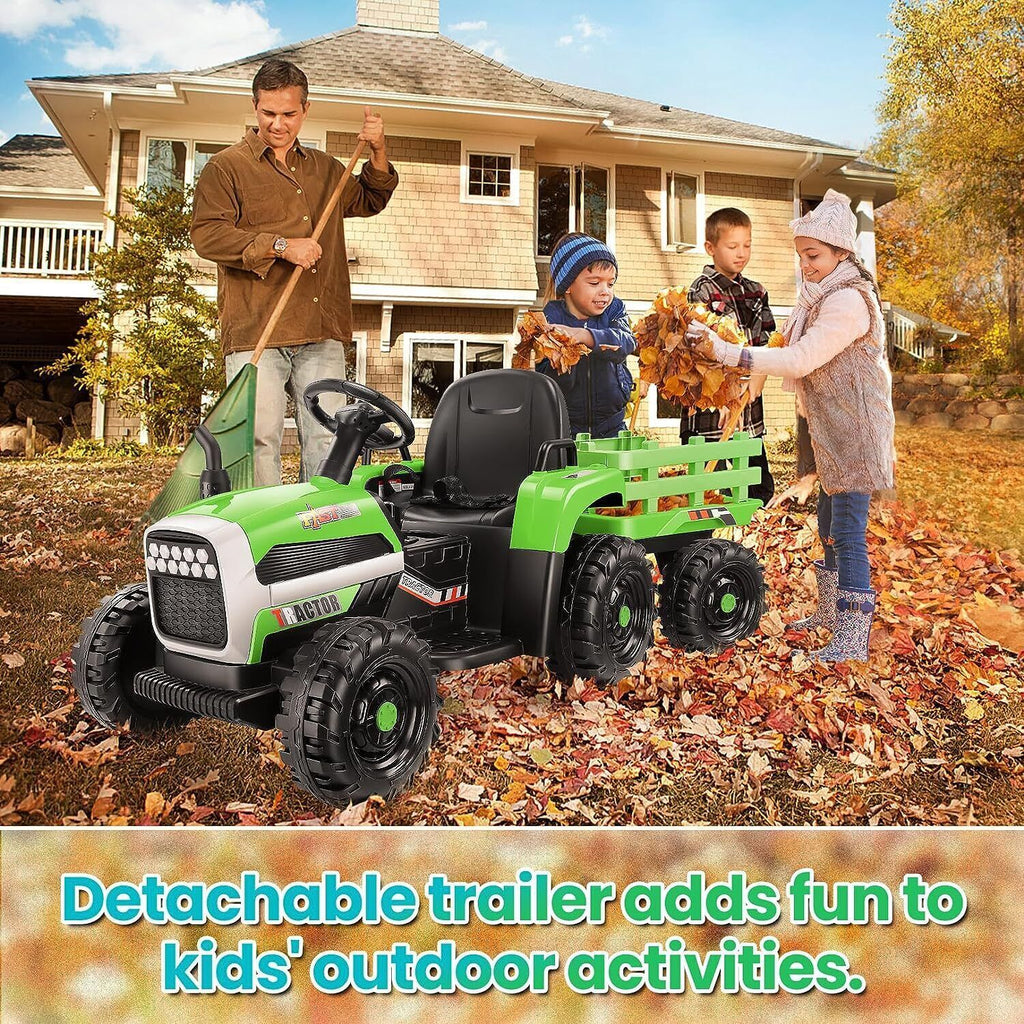 Remote Control Electric Tractor Car with Trailer for Kids - 12V Ride-On Toy