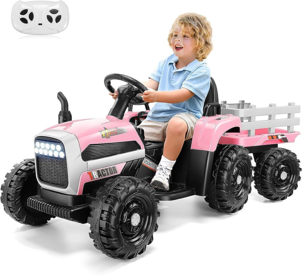 Electric Ride-On Tractor with Trailer for Kids - Remote Controlled Toy Car