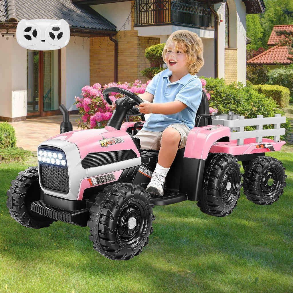Electric Ride-On Tractor with Trailer for Kids - Remote Controlled Toy Car