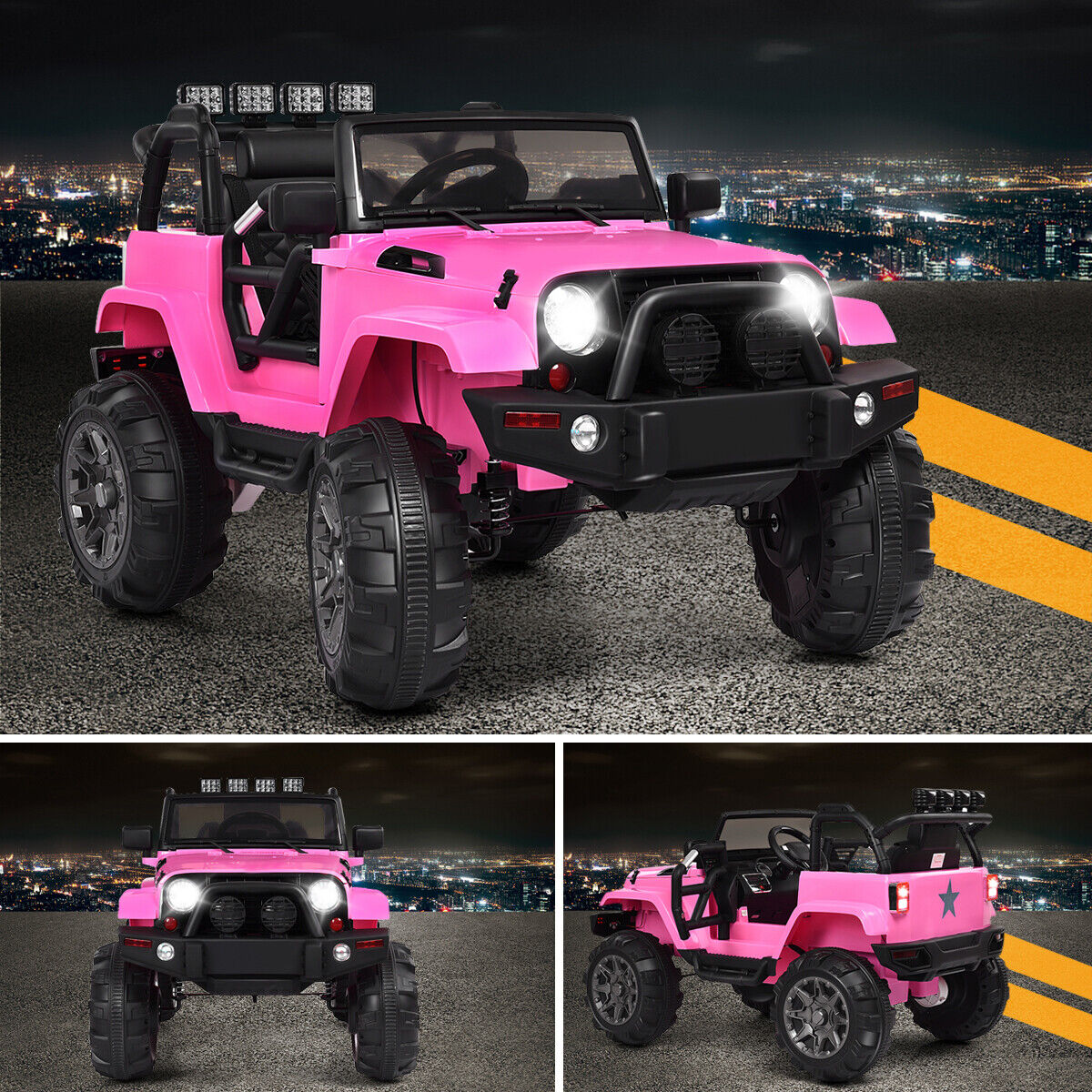 Remote Control Pink Ride-On Truck with Music and LED Lights for Kids - Perfect Christmas Gift