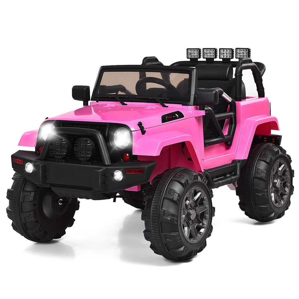 Remote Control Pink Ride-On Truck with Music and LED Lights for Kids - Perfect Christmas Gift