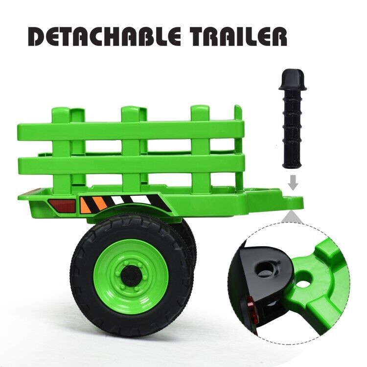 Remote Control Ride-On Tractor with Trailer and Lights for Kids - 12V Ground Loader