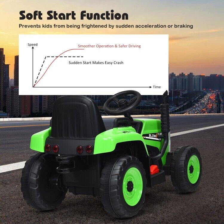 Remote Control Ride-On Tractor with Trailer and Lights for Kids - 12V Ground Loader