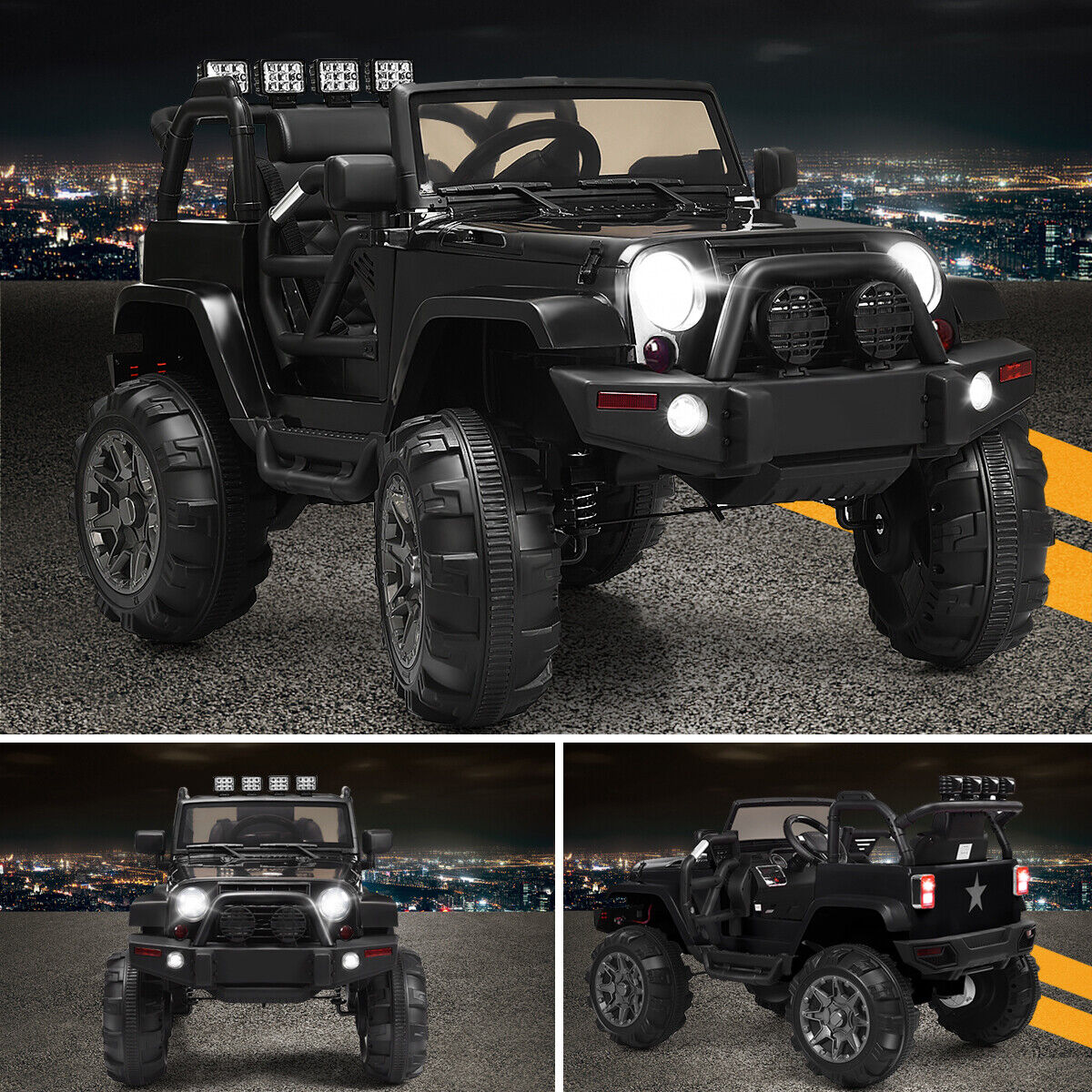 Remote Control Ride-On Truck with LED Lights - Black - Perfect for Christmas!