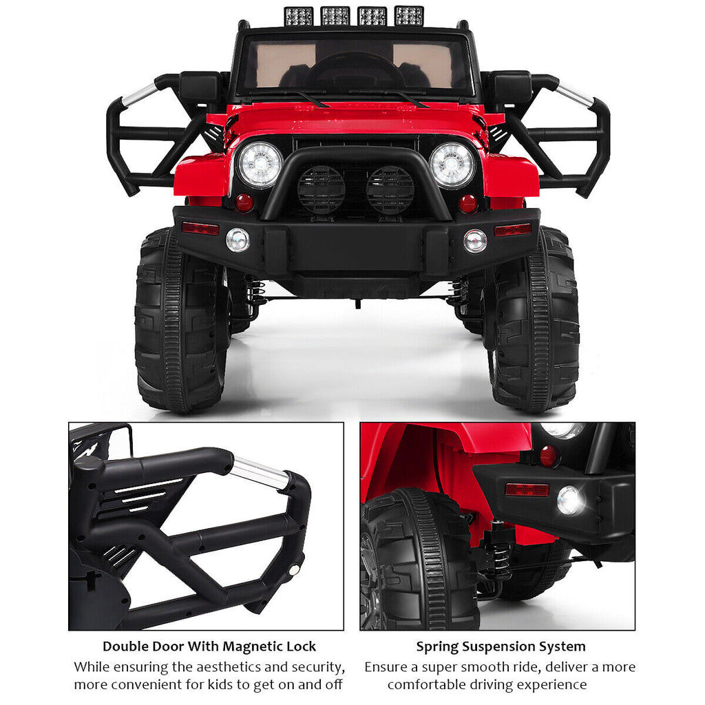 Remote Control Ride-On Truck with MP3 Player and LED Lights for Kids - Red