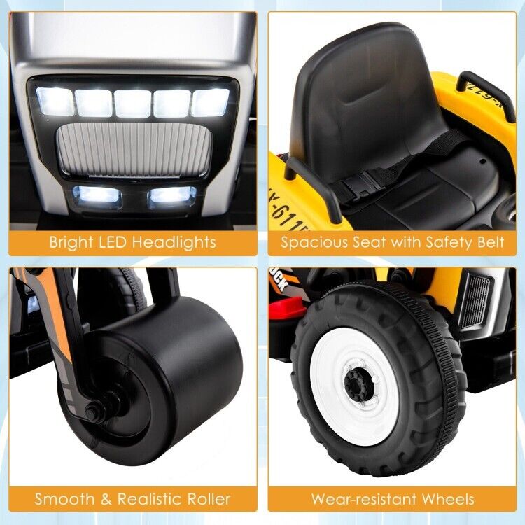 Remote Control Road Roller Ride-On Truck for Kids with Wide Seat