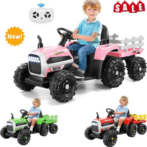 Remote-Controlled 12V Kids Tractor Car with Trailer - Electric Ride-On Toy