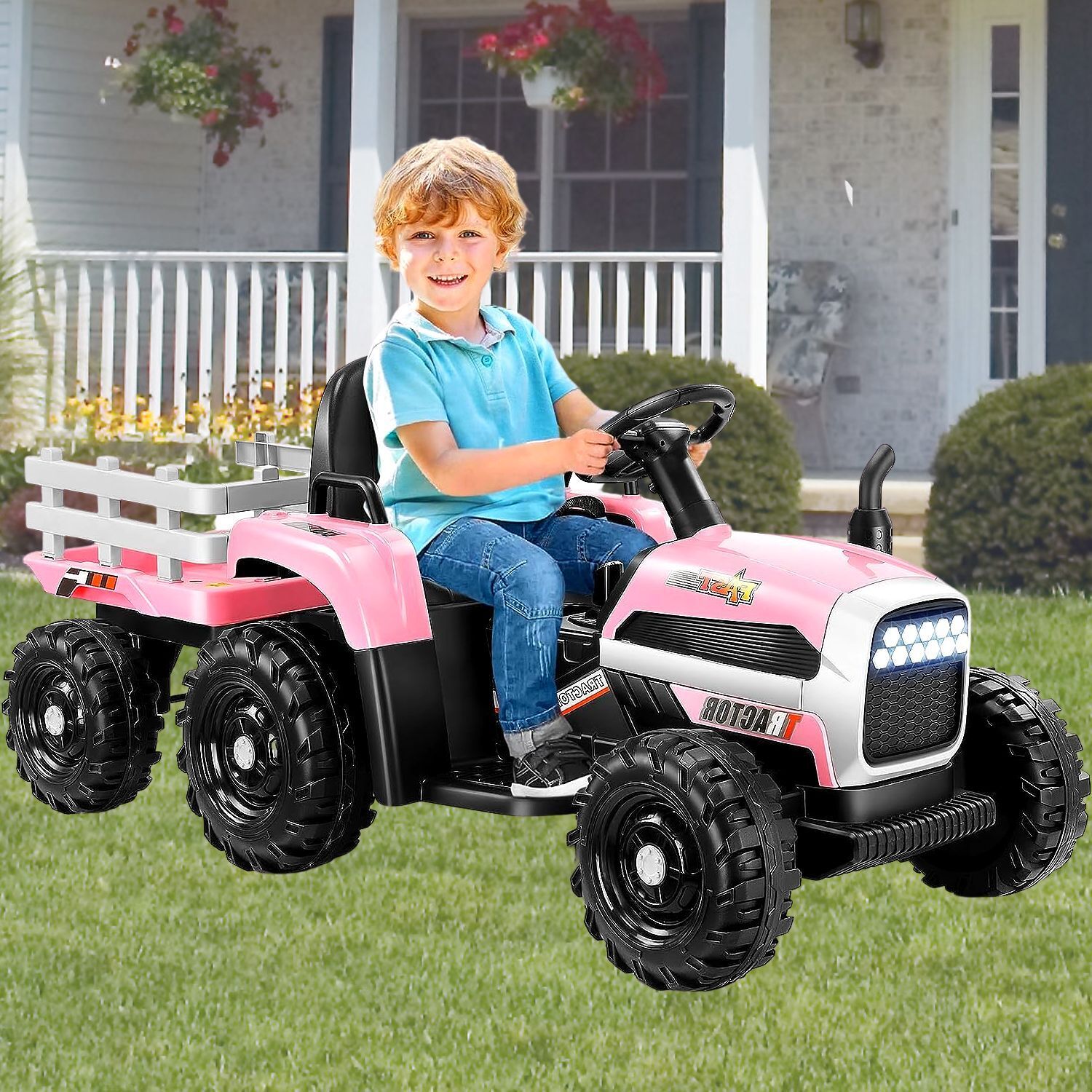 Remote-Controlled 12V Kids Tractor Car with Trailer - Electric Ride-On Toy