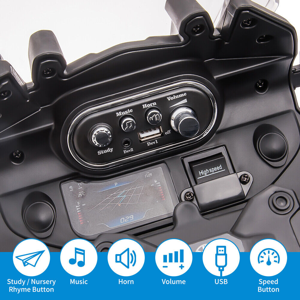 Rev Up the Fun with Our 12V Ride On Police Motorcycle for Kids - Featuring 2 Speeds, Music, and LED Lights!