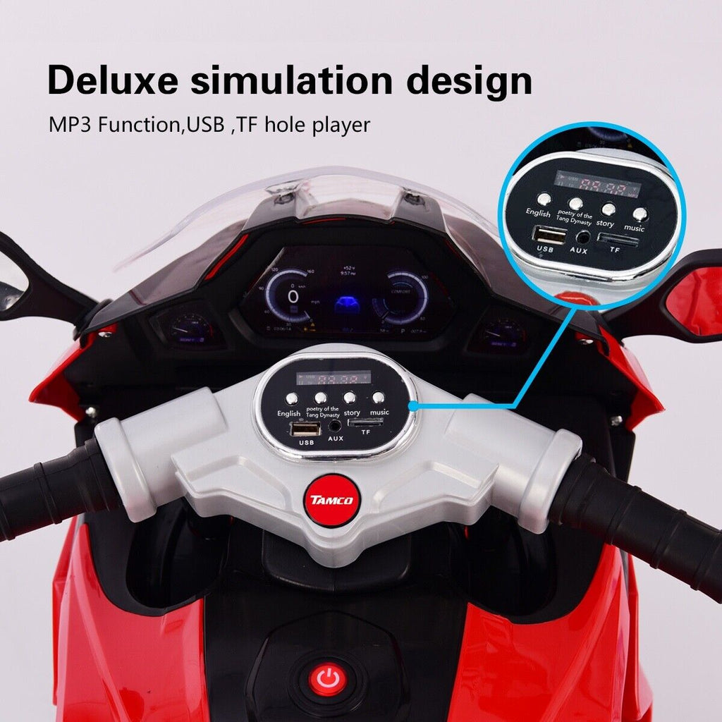 Rev Up the Fun with the TAMCO Kids Electric Ride-On Motorcycle - 12V with Three Light-Up Wheels!